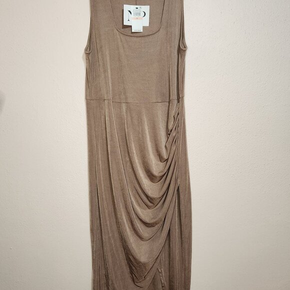 Nina Parker Tan Brown Sleeveless Slinky Dress With Ruching Size 2XL - Picture 6 of 8